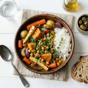 Garbanzos al curry con arroz yamani