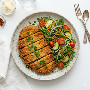 Milanesa de berenjena con ensalada