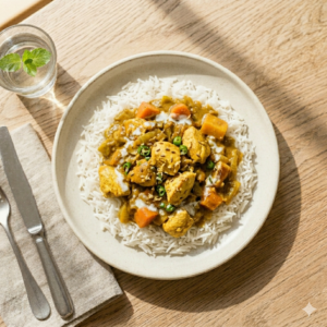 Pollo al curry con arroz yamani